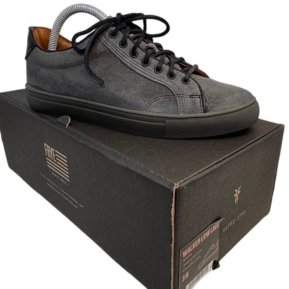 Frye Mens Shoes Size 9 Walker Low Lace Charcoal Suede Leather Sneakers NIB USA